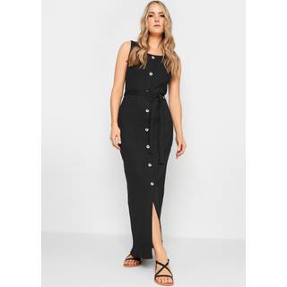 Lts Tall Black Ribbed Button Through Maxi Dress 10 Lts | Tall Women's Maxi Dresses
