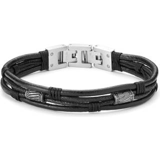 Icon Armbånd i Sølvfarvet og Sort Lædersnor