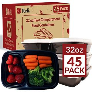 Reli. M?ltid Prep -containere 32 oz. | 45 pakke | 2 COMMENT F?devarebeholder m/l?g | Mikrob?lgebart madopbevaringsbeholdere/at g? | Sort genanven