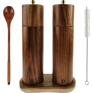 Yvake Wood Salt og Pepper Grinder Set 8 tommer manuelt salt og peberm?lle Justerbar grovhed og genopfyldelig Acacia Wood Pepper Grinder til dit k