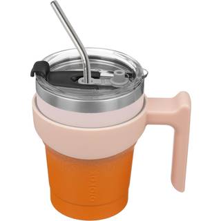 BJPKPK tumbler med h?ndtag og halm 10 oz isolerede tumblere med l?g Rustfrit st?l kaffekopper koral