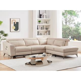 Elektrisk recliner hjørnesofa højrevendt i cremefarvet læder FORLO