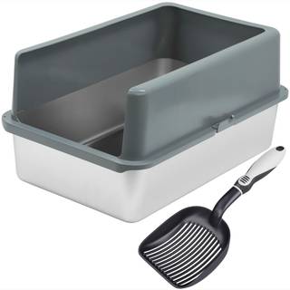 Iprimio - kassekasse til rustfrit st?l til katte - lukkede sider og let at reng?re - inkluderer h?jsidet kassekasse scooper til ekstra beskyttels