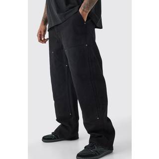 Mens True Black Plus Relaxed Rigid Stitch Detail Carpenter Jeans