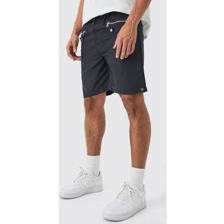 Mens Black Elasticated Waist Zip Detail Relaxed Shell Short