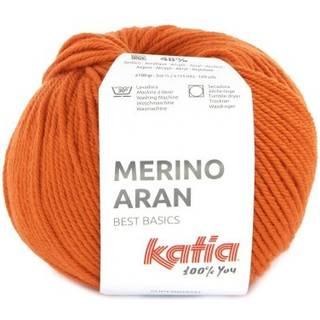 Katia Merino Aran 101 Dyb orange Indhold: 52% superwash merinould, 48% akryl Vægt/længde: 100 g = ca. 155 meter Anbefalede pinde: 4.5-5.5 mm Strikkefasthed: 10 x 10 cm = 16 m x 20 p Vask: Finvask 30℃ / Kan tørretumbles.
