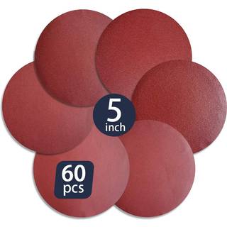 60 pcs 5-tommer assorteret PSA-aluminiumoxidslibning Disk No-Hole Self Stick