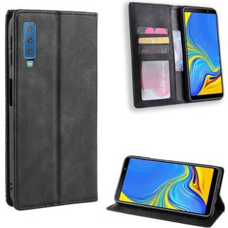 Samsung Galaxy A7 (2018) vintage stil læder flip etui - Sort