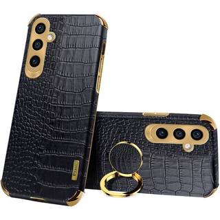 SKALO Samsung A25 5G Crocodile Guldkant Ring Cover - Sort