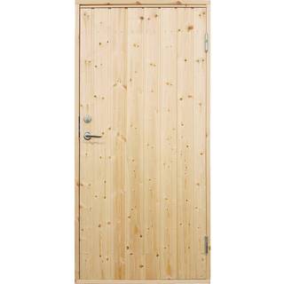 PLUS standard udhusdør, panel, inkl. karm og låsekasse, højre ud, natur/nåletræ - 88,6 x 197,8 cm
