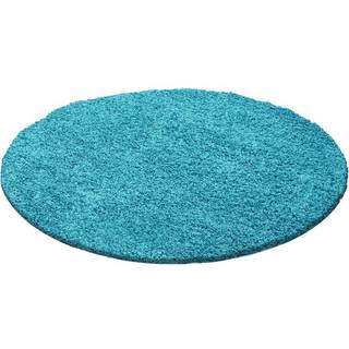 Life Rund Shaggy tæppe Ensfarvet - Turkis - 200x200 (Rund)