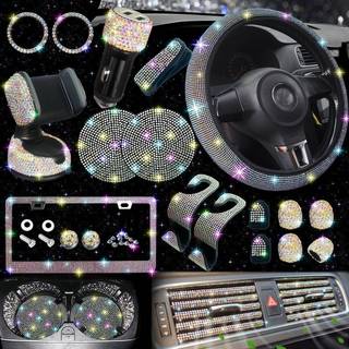 NBTEPEM 27 PCS Bling Car -tilbeh?r indstillet til kvinder rattet d?kker universal pasform 15 tommer nummerplade ramme Telefonholder Bling Car Coa