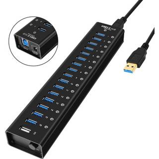 NÖRDIC strømforsynet 17-ports USB 3.0 HUB 5 Gbps 1,2 mm kabel aluminium sort med strømforsyning
