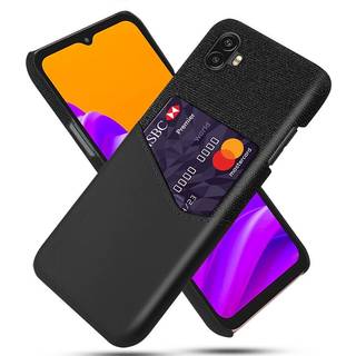 Samsung Galaxy Xcover 6 Pro Tekstil Bagside Cover m. Læder Kortlomme - Sort