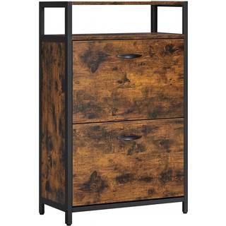 Vasagle-skoskab med 2 flipdøre, opbevaringsstativ til hallway-sko med åbent rum, interne opdelere, til 8-12 par sko, 60 x 30 x 95 cm, rustik brun og s