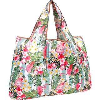 AllyDrew store sammenfoldelige tote nylon genanvendelige k?bmandspose flamingoer og tropiske blomster