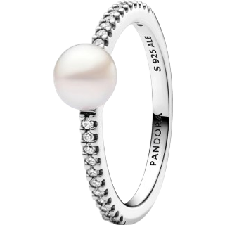 Pandora Treated Freshwater Cultured Pearl & Pavé Ring - 52 Pandora Ring - Silver