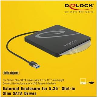 Delock - USB-A 3.0 SATA kabinet til Ekstern Diskdrev - 9.5 / 12.