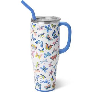 Swig Life 40oz mega krus 40 oz tumbler med håndtag og halm ekstra store isolerede tumblere cup holdervenlig rejsekrus (sommerfugl bliss)