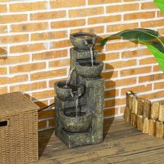 Outsunny Havefontæne med justerbar vandføring, 4-etagers skåle i stenlook