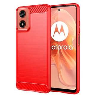 Motorola Moto G04/G24 Børstet TPU Cover - Karbonfiber - Rød
