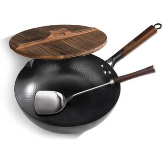 New Star Foodservice 1029154 Hndhamret stbejern non-stick wok kulstofstl Inkluderer 12,7"""" rundbundet wok tr wok lg og spatel (hndvask anbe