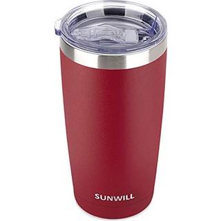 Sunwill 20oz tumbler med låg rustfrit stål vakuum isoleret dobbelt væg rejse tumbler holdbar isoleret kaffekrus pulver coated vin rød termisk kop