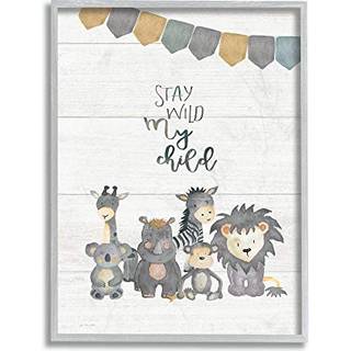 Stupell industrier forbliver vild med mine barn dyr gr? indrammet v?gkunst 16 x 20 design af kunstner Jo Moulton