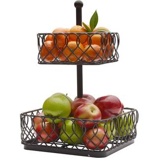 Gourmet Basics af Mikasa Juliette 2 lagdelt frugtopbevaringskurv 16 tommer sort sort