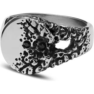 Orphic | Sort Zirconia Vulkansk Sølvfarvet Rustfri Stål Signetring