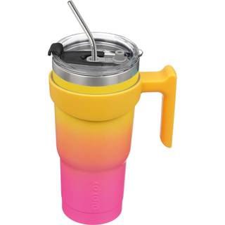 BJPKPK 20 oz Tumbler med handtag och halströst stål isolerad tumlare med lock återanvändbara metall kaffekoppar rosa och gul ros