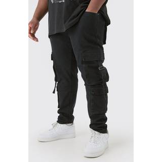 Mens Plus Stretch Skinny Cargo Pocket Detail Jeans In True Black