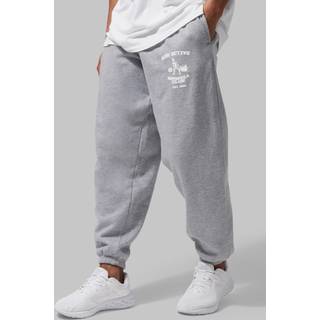 Mens Grey Marl Man Active Oversized Barbell Club Joggers