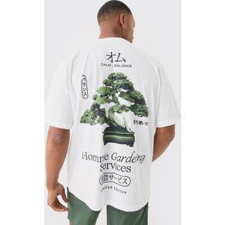 Mens White Oversized Homme Gardening Print T-shirt