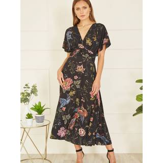 Yumi Viscose Bird og Blomster Tryk Kimono Midi KjoleEU 40 (UK 12)