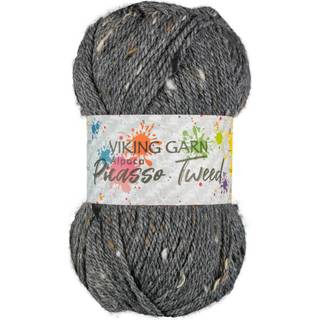 Viking Alpaca Picasso Tweed 915 Grå Indhold: 30% Alpakka Superfine, 30% Merino, 20% Donegal Tweed, 20% Nylon Vægt/længde:50g = ca. 175 meter Anbefalede pinde: 3 mm Strikkefasthed: 10 cm = 28 m Kan vaskes i maskinen, uldvask ved maks. 30ºC / Tørres fladt.