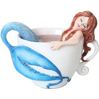 PTC 4,25 tommer afslappende havfrue i hvid kaffekopstatue figur