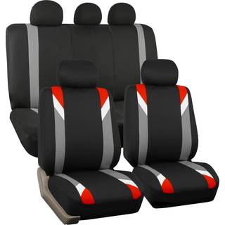 FH Group Car Seat Covers Fuld sæt klud - SEAT -covers til lav rygsæder med aftagelig nakkestøtte Universal Fit Automotive Seat Cover Airbag Kompa