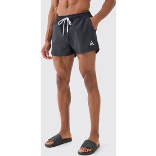 Mens Black Super Short Man Triangle Crinkle Swim Short
