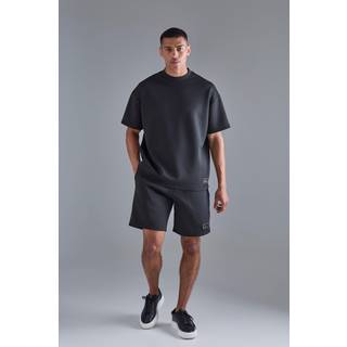 Mens Black Oversized Scuba T-shirt & Relaxed Short Set
