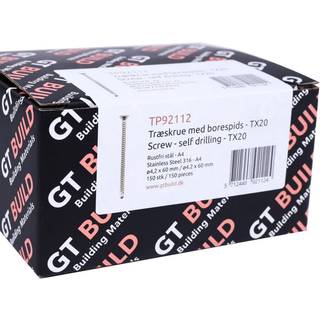 GTBUILD træskrue med borespids, TX20, rustfri A4, 4,2 x 60 mm - 150 stk.