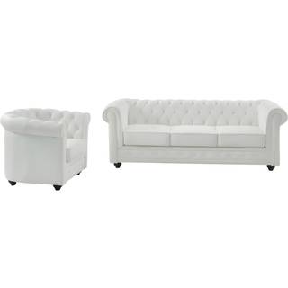 3-personers sofa og lænestol i bøffellæder CHESTERFIELD - Hvid