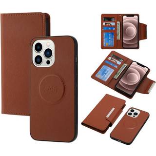 iPhone 15 Pro Max 2-i-1 Kunstlæder Flip Cover m. Pung & Magnetlås - Brun