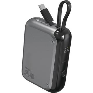 4Smarts Pocket 10.000 mAh powerbank, 30W USB-C, integreret kabel, Space Gray