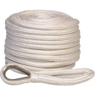 Ankertov med blyindlæg med rustfri kovs 1852-Marine, flettet polyester, Ø12 mm, 15 meter (bly hele længden - til ankerspil), hvid