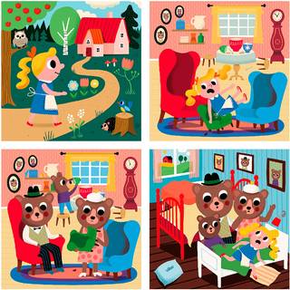 Puslespil, guldlok (4 stk med 9 brikker) - Vilac