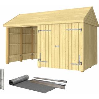 PLUS Classic Multi havehus i 2 moduler med dobbeltdør og åben front inkl. tagpap/alulister/H-stolpefødder, natur/nåletræ - 10 m²