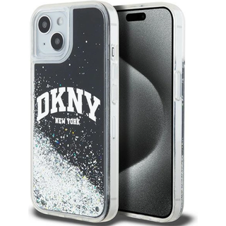 iPhone 15 DKNY Liquid Glitter Arch Logo Cover - Sort