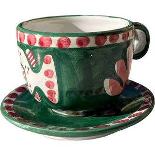 Piccola Home Amalfi Cappuccinokop Med Underkop - Kaffekopper Keramik Grøn - TZTDB-A-VER-PE