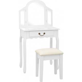 kosmetikbord med taburet 65x36x128 cm kejsertræ MDF hvid